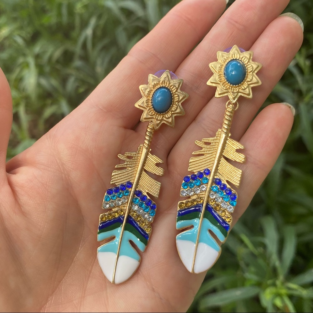 Free People Straight as An Arrow Earrings in Blue - Picture 3 of 6